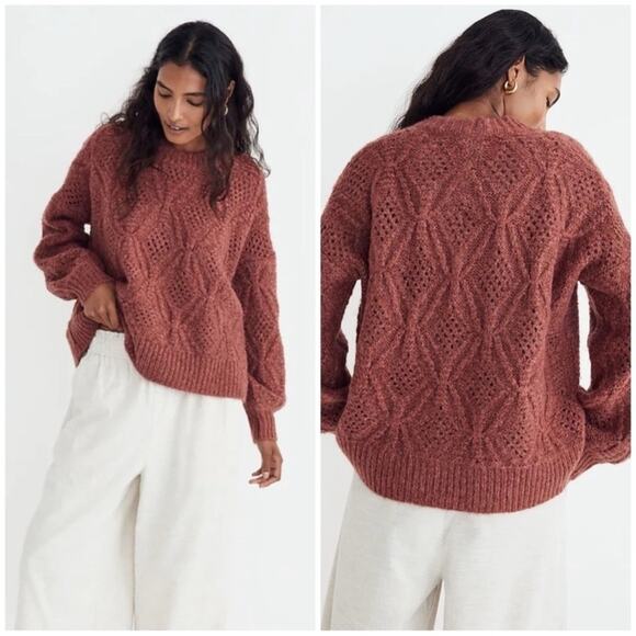 New Madewell Cayden Pointelle Balloon Sleeve Pullover Sweater Crew Neck Wool XL - Picture 8 of 8